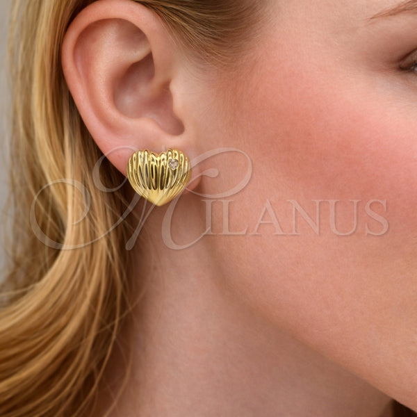 Arete Dormilona 02.282.0137 Oro Laminado, Diseño de Corazón, con Blanca Zirconia Cubica, Pulido, Tono Dorado