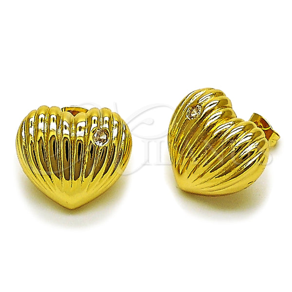Arete Dormilona 02.282.0137 Oro Laminado, Diseño de Corazón, con Blanca Zirconia Cubica, Pulido, Tono Dorado