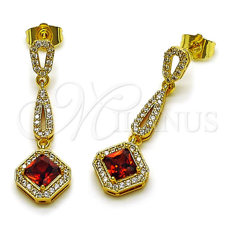 Arete Largo 02.282.0139 Oro Laminado, Diseño de Cluster, con Granate Zirconia Cubica and Blanca Micro Pave, Pulido, Tono Dorado