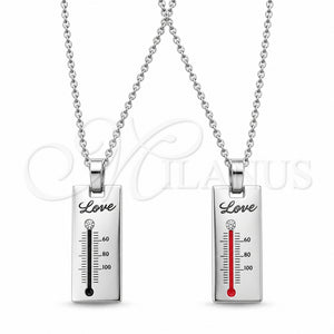 Collares con Dije 04.116.0065.1 Acero Inoxidable, Diseño de Amor, con Cristal Blanca, Pulido, Rodinado (Grosor 01.1 MM, 22 Pulgadas de Largo)