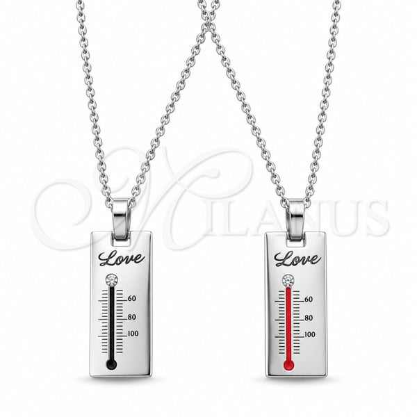 Collares con Dije 04.116.0065.1 Acero Inoxidable, Diseño de Amor, con Cristal Blanca, Pulido, Rodinado (Grosor 01.1 MM, 22 Pulgadas de Largo)