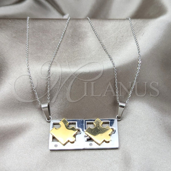 Collares con Dije 04.116.0066 Acero Inoxidable, Diseño de Amor, con Blanca Cristal, Pulido, Dos Tonos (Thickness, 22 Inches Length)