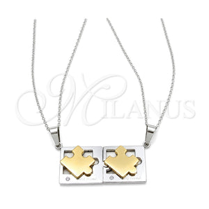 Collares con Dije 04.116.0066 Acero Inoxidable, Diseño de Amor, con Blanca Cristal, Pulido, Dos Tonos (Thickness, 22 Inches Length)