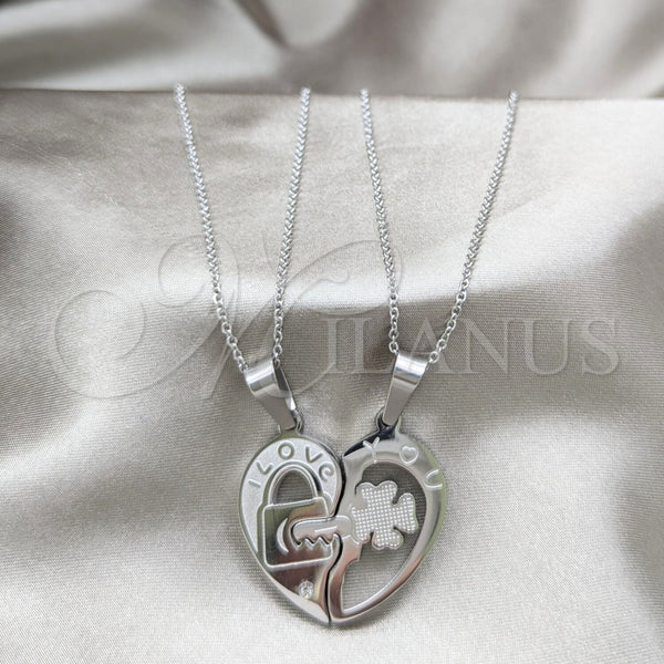 Collares con Dije 04.116.0067 Acero Inoxidable, Diseño de Corazón, con Blanca Cristal, Pulido, Rodinado (Thickness, 22 Inches Length)