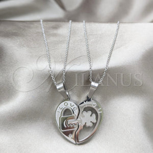 Collares con Dije 04.116.0067 Acero Inoxidable, Diseño de Corazón, con Blanca Cristal, Pulido, Rodinado (Thickness, 22 Inches Length)