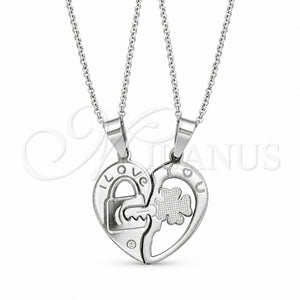 Collares con Dije 04.116.0067 Acero Inoxidable, Diseño de Corazón, con Cristal Blanca, Pulido, Rodinado (Grosor 01.1 MM, 22 Pulgadas de Largo)