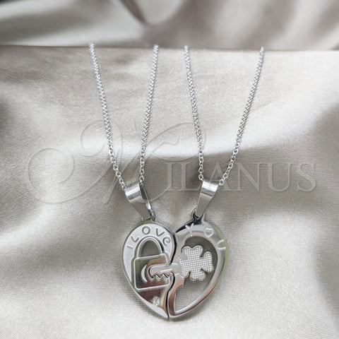Collares con Dije 04.116.0067 Acero Inoxidable, Diseño de Corazón, con Blanca Cristal, Pulido, Rodinado (Thickness, 22 Inches Length)