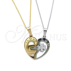 Collares con Dije 04.116.0067.1 Acero Inoxidable, Diseño de Corazón, con Blanca Cristal, Pulido, Dos Tonos (Thickness, 22 Inches Length)