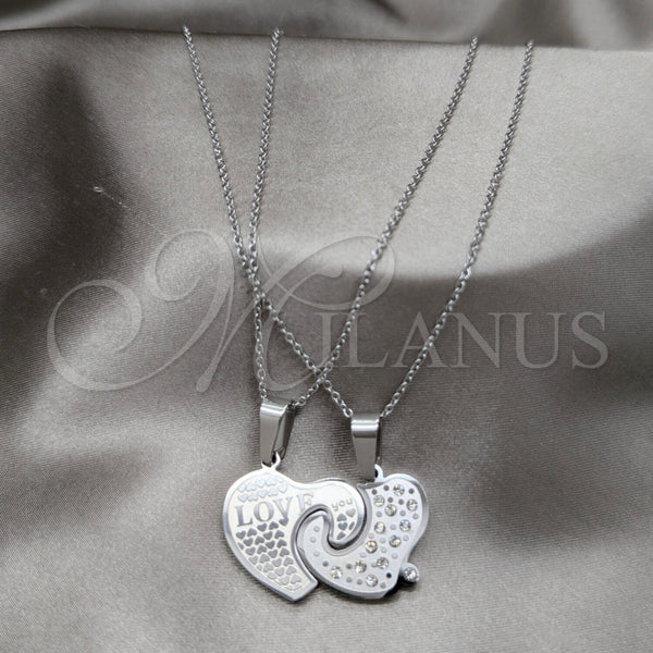 Collares con Dije 04.116.0069 Acero Inoxidable, Diseño de Corazón, con Blanca Cristal, Pulido, Dos Tonos (Thickness, 22 Inches Length)