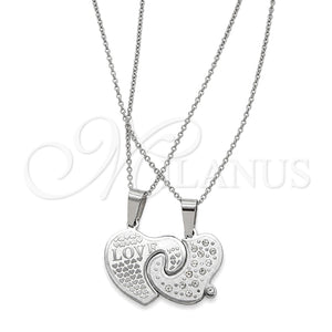 Collares con Dije 04.116.0069 Acero Inoxidable, Diseño de Corazón, con Blanca Cristal, Pulido, Dos Tonos (Thickness, 22 Inches Length)