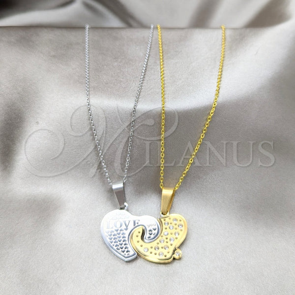 Collares con Dije 04.116.0069.1 Acero Inoxidable, Diseño de Corazón, con Blanca Cristal, Pulido, Dos Tonos (Thickness, 22 Inches Length)
