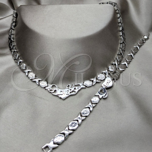 Collar y Pulsera 06.116.0101 Acero Inoxidable, Diseño de Amor, Pulido, Rodinado