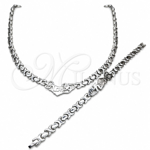 Collar y Pulsera 06.116.0102 Acero Inoxidable, Diseño de Amor, Pulido, Rodinado