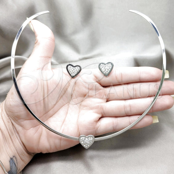 Collar y Dije 06.116.0126 Acero Inoxidable, Diseño de Corazón, con Blanca Cristal, Pulido, Rodinado