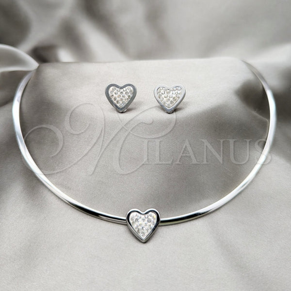 Collar y Dije 06.116.0126 Acero Inoxidable, Diseño de Corazón, con Blanca Cristal, Pulido, Rodinado