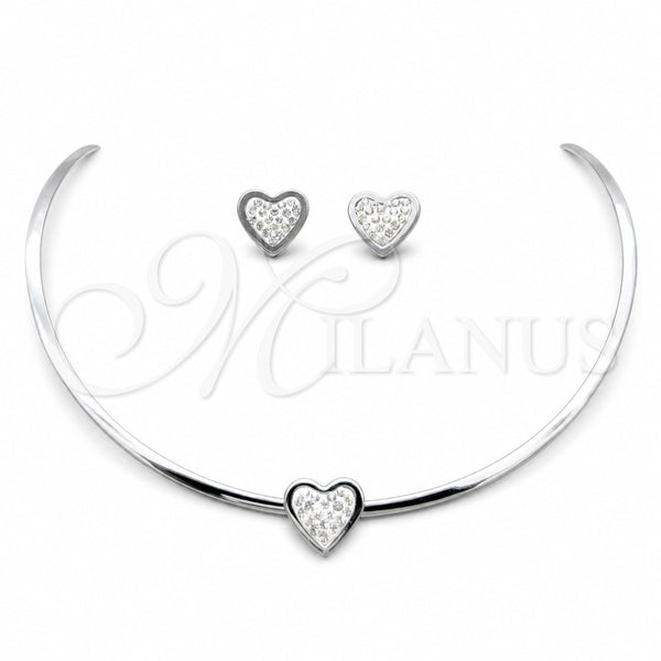 Collar y Dije 06.116.0126 Acero Inoxidable, Diseño de Corazón, con Cristal Blanca, Pulido, Rodinado