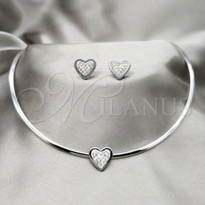 Collar y Dije 06.116.0126 Acero Inoxidable, Diseño de Corazón, con Blanca Cristal, Pulido, Rodinado
