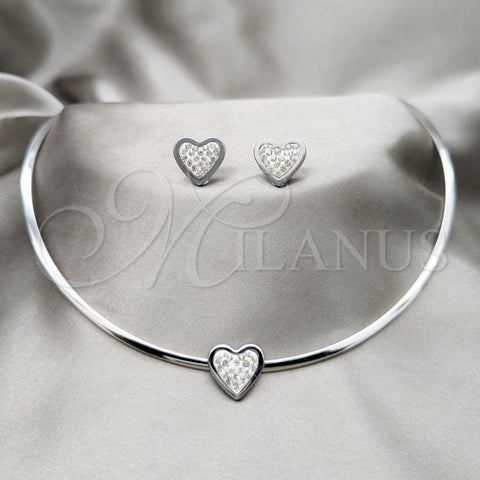 Collar y Dije 06.116.0126 Acero Inoxidable, Diseño de Corazón, con Blanca Cristal, Pulido, Rodinado