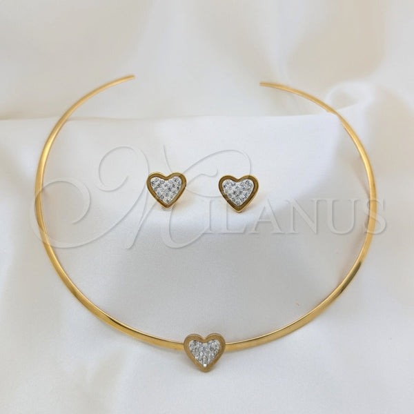 Collar y Dije 06.116.0126.1 Acero Inoxidable, Diseño de Corazón, con Blanca Cristal, Pulido, Rodinado