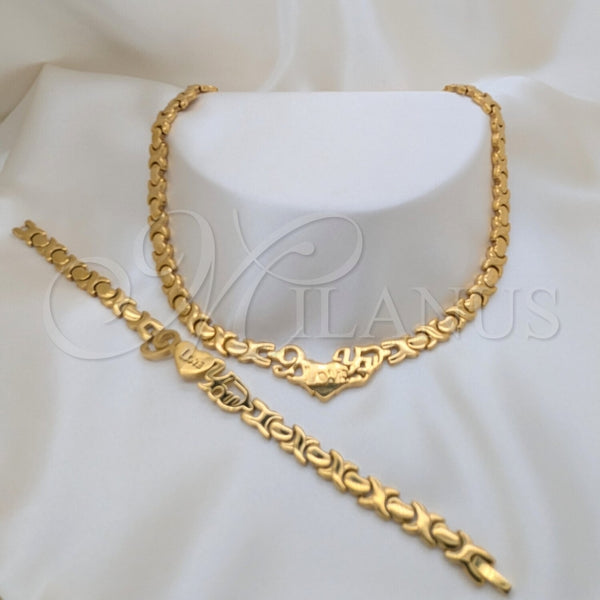 Collar y Pulsera 06.116.0131 Acero Inoxidable, Diseño de Amor, Pulido, Tono Dorado