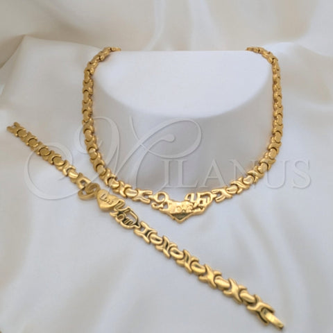 Collar y Pulsera 06.116.0131 Acero Inoxidable, Diseño de Amor, Pulido, Tono Dorado