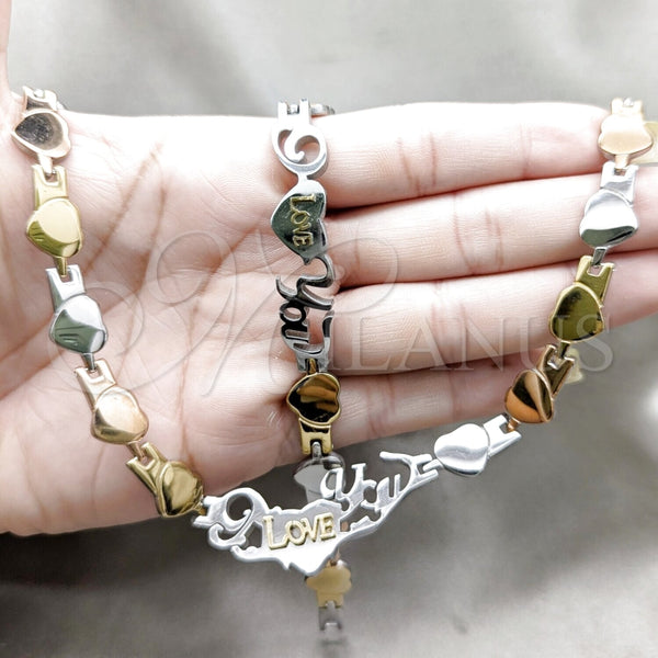 Collar y Pulsera 06.116.0132 Acero Inoxidable, Diseño de Corazón, Pulido, Tres Tonos
