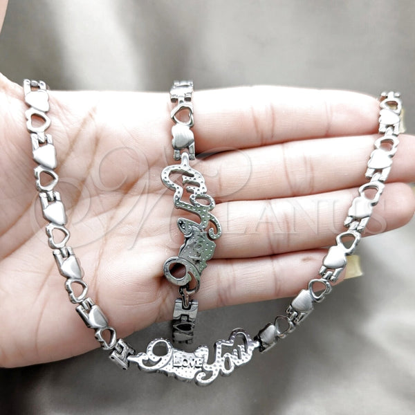 Collar y Pulsera 06.116.0133 Acero Inoxidable, Diseño de Corazón, Pulido, Rodinado