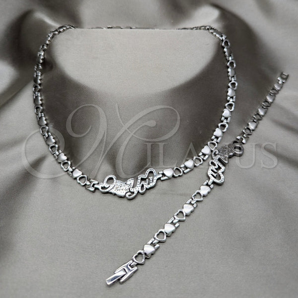 Collar y Pulsera 06.116.0133 Acero Inoxidable, Diseño de Corazón, Pulido, Rodinado