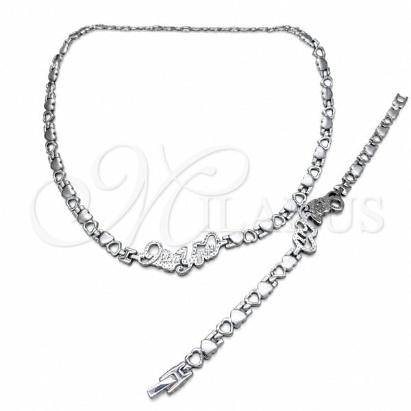 Collar y Pulsera 06.116.0133 Acero Inoxidable, Diseño de Corazón, Pulido, Rodinado