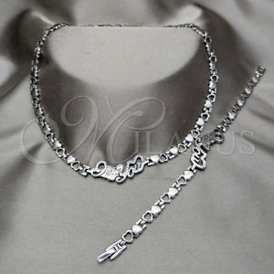 Collar y Pulsera 06.116.0133 Acero Inoxidable, Diseño de Corazón, Pulido, Rodinado
