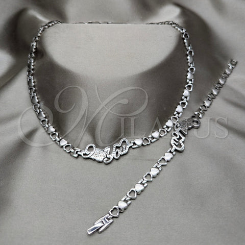 Collar y Pulsera 06.116.0133 Acero Inoxidable, Diseño de Corazón, Pulido, Rodinado