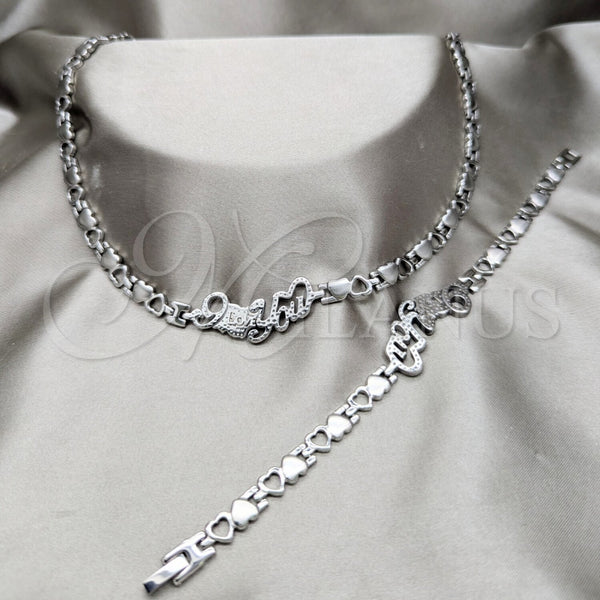 Collar y Pulsera 06.116.0138 Acero Inoxidable, Diseño de Corazón y Amor, Pulido, Rodinado