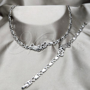 Collar y Pulsera 06.116.0138 Acero Inoxidable, Diseño de Corazón y Amor, Pulido, Rodinado