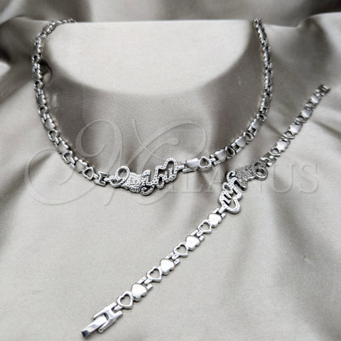 Collar y Pulsera 06.116.0138 Acero Inoxidable, Diseño de Corazón y Amor, Pulido, Rodinado
