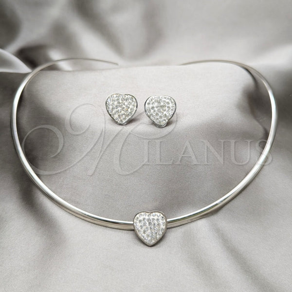 Collar y Dije 06.116.0141 Acero Inoxidable, Diseño de Corazón, con Blanca Cristal, Pulido, Rodinado