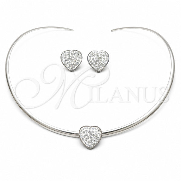 Collar y Dije 06.116.0141 Acero Inoxidable, Diseño de Corazón, con Cristal Blanca, Pulido, Rodinado