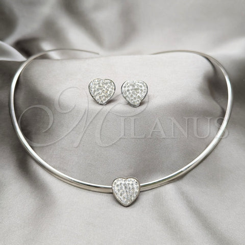 Collar y Dije 06.116.0141 Acero Inoxidable, Diseño de Corazón, con Blanca Cristal, Pulido, Rodinado