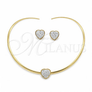 Collar y Dije 06.116.0141.1 Acero Inoxidable, Diseño de Corazón, con Blanca Cristal, Pulido, Tono Dorado