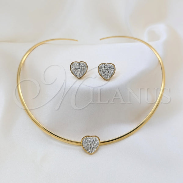 Collar y Dije 06.116.0141.1 Acero Inoxidable, Diseño de Corazón, con Blanca Cristal, Pulido, Tono Dorado