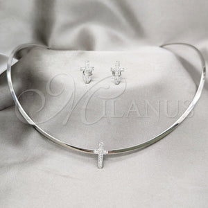 Collar y Dije 06.116.0142 Acero Inoxidable, Diseño de Cruz, con Blanca Cristal, Pulido, Rodinado