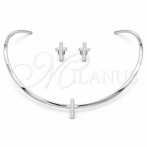 Collar y Dije 06.116.0142 Acero Inoxidable, Diseño de Cruz, con Cristal Blanca, Pulido, Rodinado