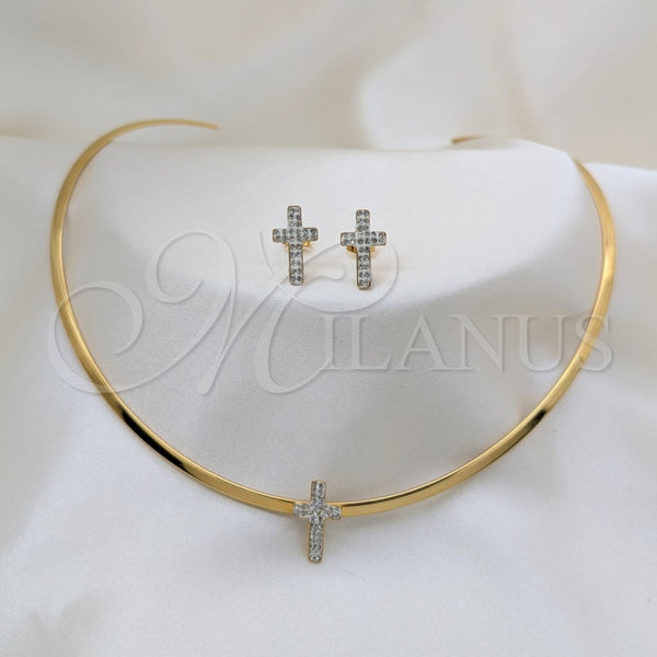 Collar y Dije 06.116.0142.1 Acero Inoxidable, Diseño de Cruz, Pulido, Tono Dorado