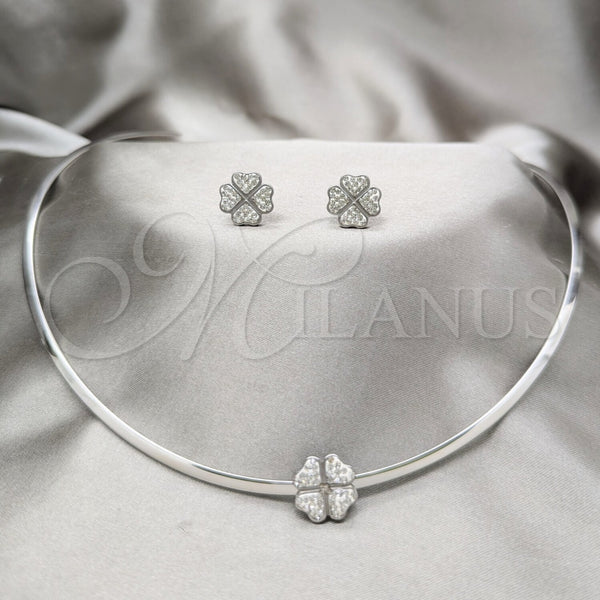 Collar y Dije 06.116.0143 Acero Inoxidable, Diseño de Trébol de Cuatro Hojas, con Blanca Cristal, Pulido, Rodinado