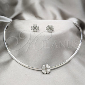 Collar y Dije 06.116.0143 Acero Inoxidable, Diseño de Trébol de Cuatro Hojas, con Blanca Cristal, Pulido, Rodinado