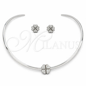 Collar y Dije 06.116.0143 Acero Inoxidable, Diseño de Trébol de Cuatro Hojas, con Cristal Blanca, Pulido, Rodinado