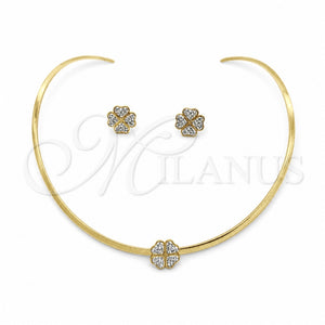 Collar y Dije 06.116.0143.1 Acero Inoxidable, Diseño de Trébol de Cuatro Hojas, con Blanca Cristal, Pulido, Tono Dorado