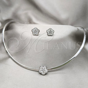 Collar y Dije 06.116.0144 Acero Inoxidable, Diseño de Flor, con Blanca Cristal, Pulido, Rodinado
