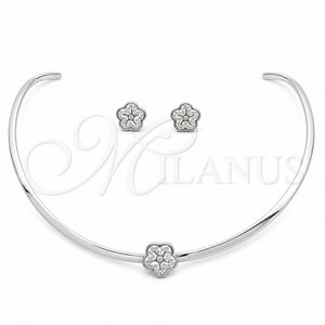 Collar y Dije 06.116.0144 Acero Inoxidable, Diseño de Flor, con Cristal Blanca, Pulido, Rodinado