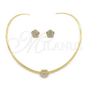 Collar y Dije 06.116.0144.1 Acero Inoxidable, Diseño de Flor, con Blanca Cristal, Pulido, Tono Dorado