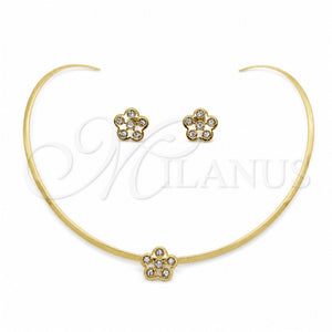 Collar y Dije 06.116.0145.1 Acero Inoxidable, Diseño de Flor, con Blanca Cristal, Pulido, Tono Dorado